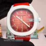 DIW Swiss Clone Patek Philippe Aquanaut Red Dial Carbon Fiber Case Watch 40mm 